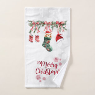 Red Santa Baby Christmas Clothesline Bath Towel Set