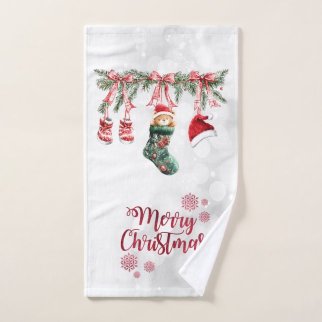 Red Santa Baby Christmas Clothesline Bath Towel Set (Hand Towel)