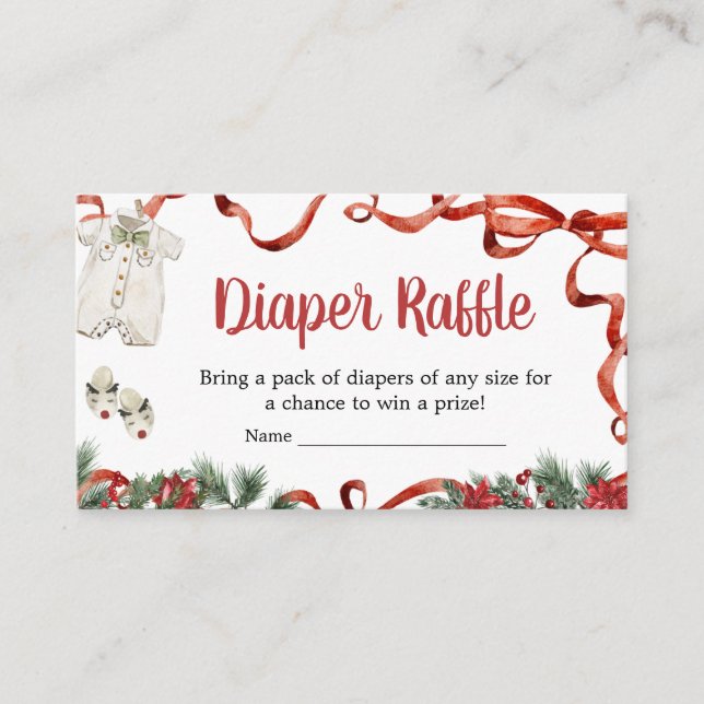 Red Santa Christmas Baby Shower Diaper Raffle Enclosure Card (Front)