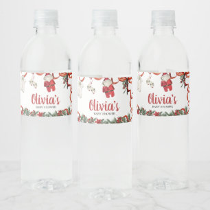 Red Santa Christmas Baby Shower  Water Bottle Label