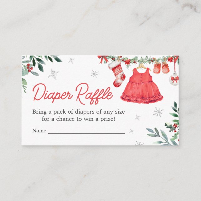 Red Santa Christmas Festive Baby Diaper Raffle Enclosure Card (Front)