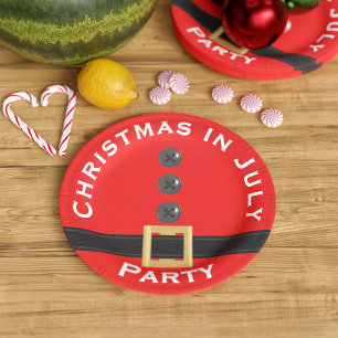 Red Santa Christmas in July Custom Paper Plate
