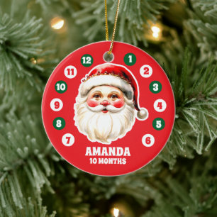 Red Santa Claus Baby Milestone Christmas Photo Ceramic Tree Decoration