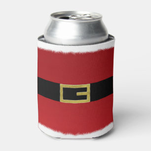 Red Santa Claus Belt & White Fur Christmas Holiday Can Cooler