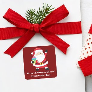 Red Santa Claus Customized Kids Christmas Square Sticker