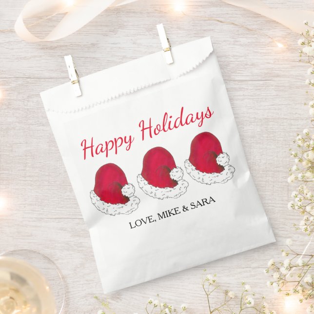Red Santa Claus Hat Christmas Happy Holidays Favour Bags (Clipped)