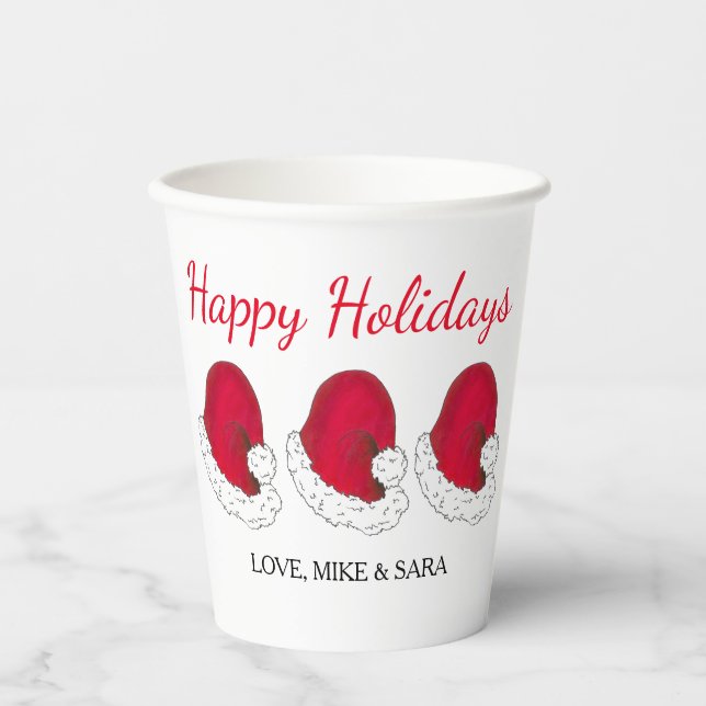 Red Santa Claus Hat Christmas Happy Holidays Paper Cups (Front)