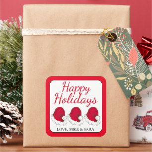 Red Santa Claus Hat Christmas Happy Holidays Square Sticker