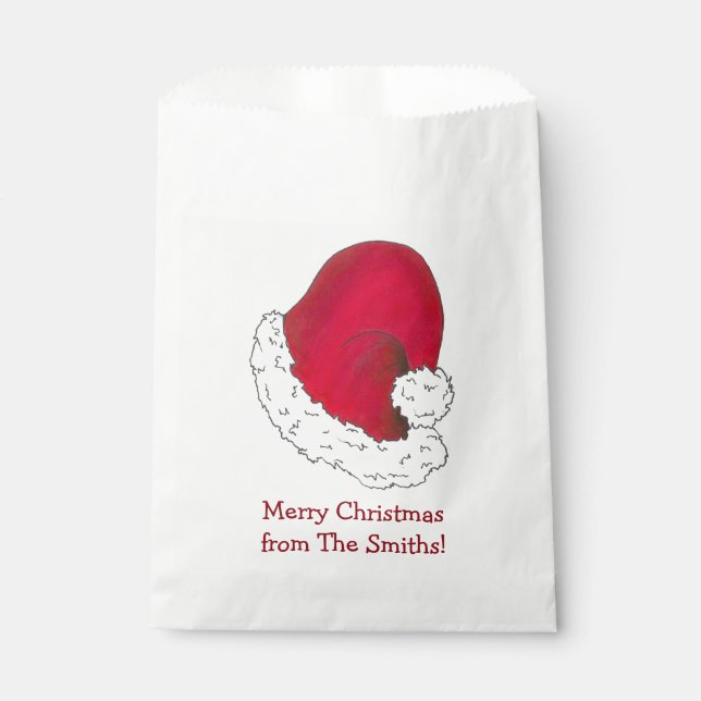 Red Santa Claus Hat Personalised Merry Christmas Favour Bags (Front)