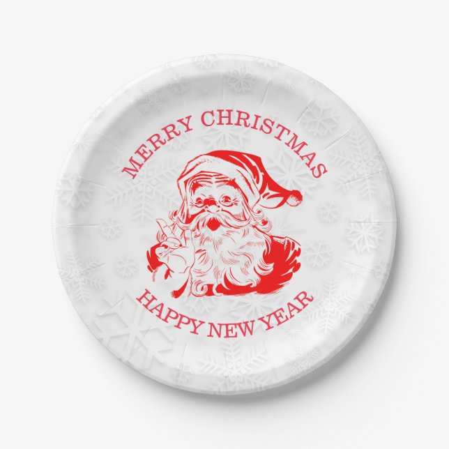 Red Santa Claus Paper Plate (Front)