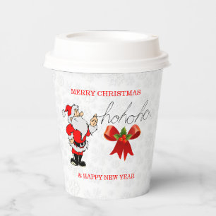 Red Santa Claus White Snowflakes Paper Cup