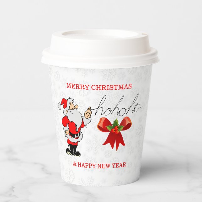 Red Santa Claus White Snowflakes Paper Cup (Front)