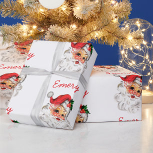 Red Santa Face Personalised Name Christmas Custom Wrapping Paper