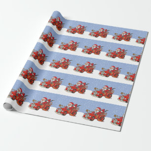 Red Santa Fire Truck Christmas wrapping paper