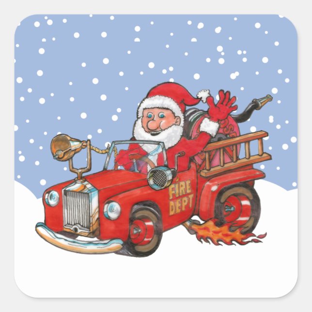 Red Santa fire truck sticker sheet (Front)