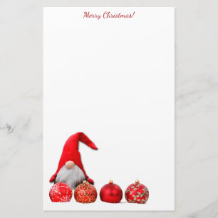 Red Santa Gnome Christmas Stationery