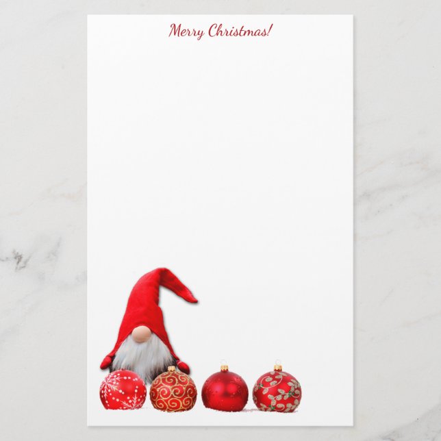 Red Santa Gnome Christmas Stationery (Front)