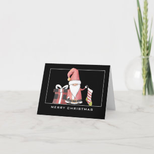 Red  Santa Gnome with Stocking & Gift Christmas Card