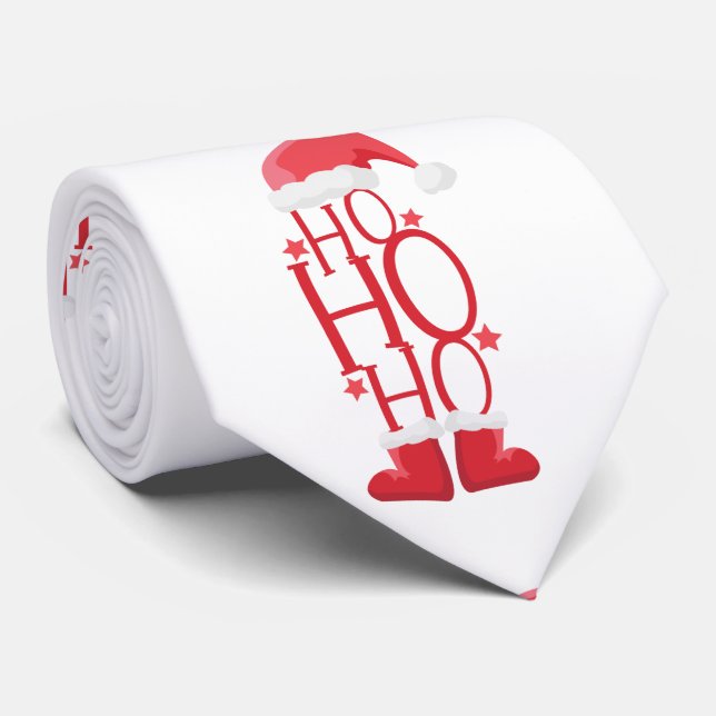 Red Santa Hat and Boots Ho Ho Ho Tie (Rolled)