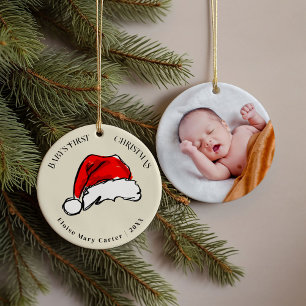 Red Santa Hat Baby's First Christmas Photo Ceramic Tree Decoration