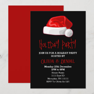 Red Santa Hat Christmas Holiday Black Card