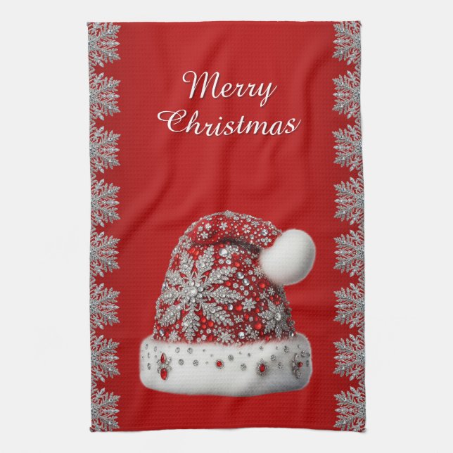 Red Santa Hat Christmas Holiday Kitchen Towel (Vertical)