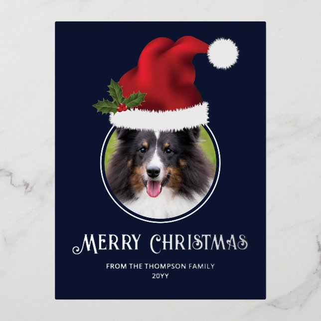 Red Santa Hat Custom Photo Template On Blue (Front)