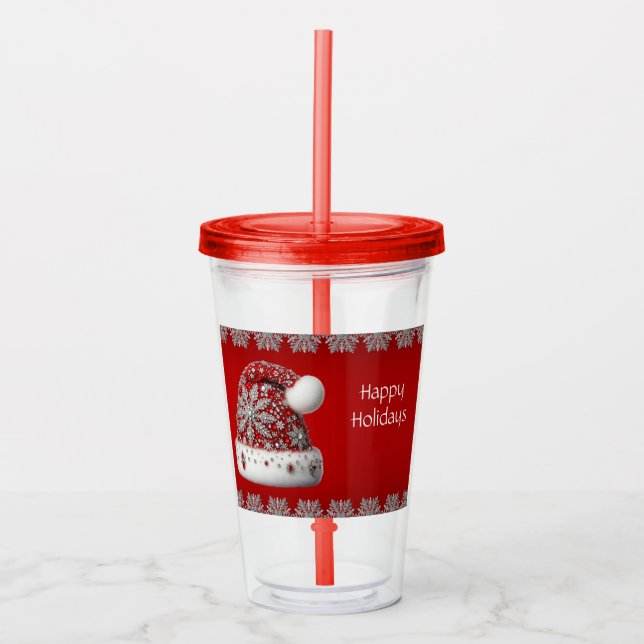 Red Santa Hat Holiday Acrylic Tumbler (Front)