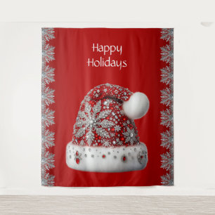 Red Santa Hat Holiday Backdrop Tapestry