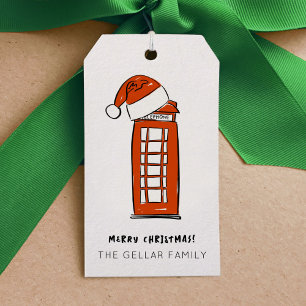 Red Santa Hat London Telephone Box Gift Tags
