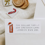 Red Santa Hat London Telephone Box Return Address<br><div class="desc">Whimsical return address labels featuring a London Telephone Box illustration topped with a Santa Hat as a special festive touch next to your address. Makes for happy Christmas mailings all season long! Original art and design by Annie Montgomery Design.</div>