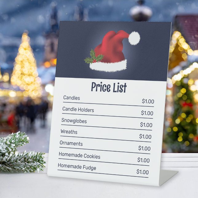 Red Santa Hat On Blue - Christmas Price List Pedestal Sign (Creator Uploaded)