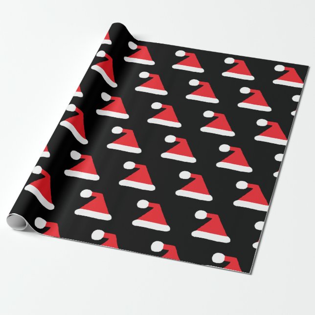 Red Santa Hat Pattern Christmas Wrapping Paper (Unrolled)