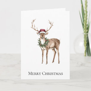 Red Santa Hat Reindeer Christmas Card