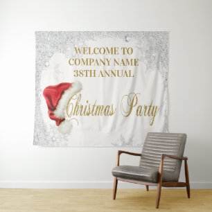 Red Santa Hat Snowflake Christmas Party Backdrop Tapestry