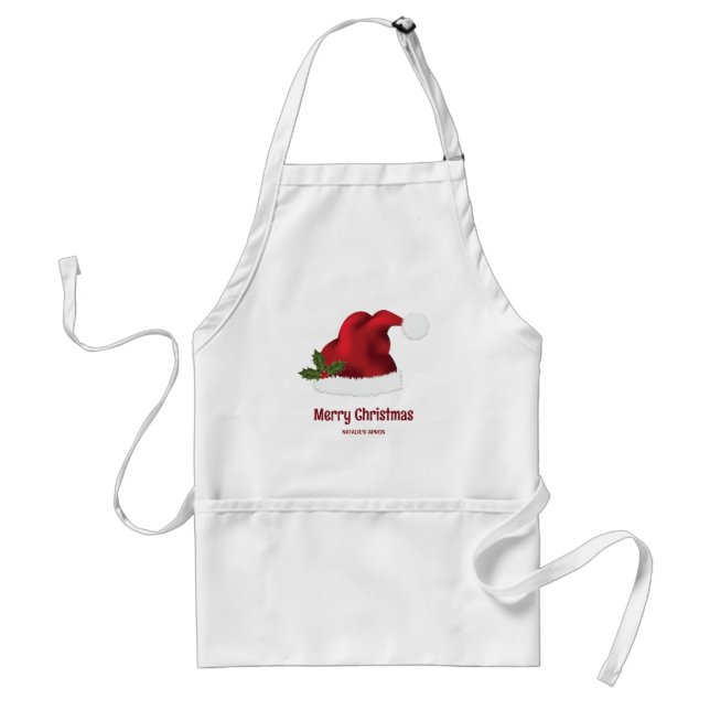 Red Santa Hat With Christmas Holly And Custom Tex Standard Apron (Front)
