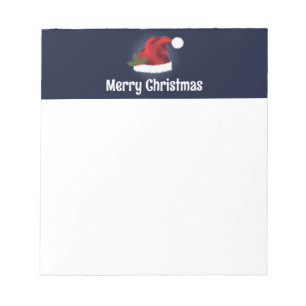 Red Santa Hat With Christmas Holly And Custom Text Notepad