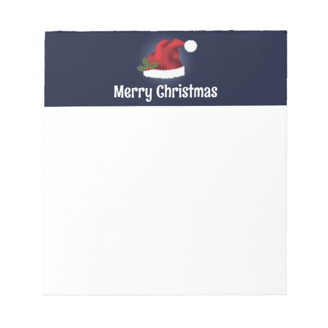 Red Santa Hat With Christmas Holly And Custom Text Notepad (Front)