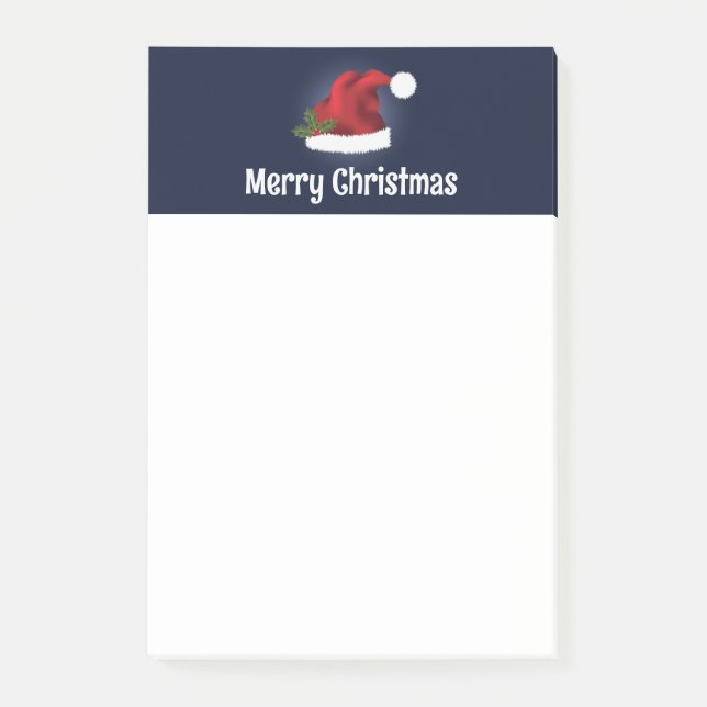 Red Santa Hat With Christmas Holly And Custom Text Post-it Notes (Front)