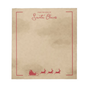 Red Santa Sleigh On Faux Old Worn Paper Look Notepad