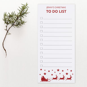Red Santa Sleigh & Reindeers Christmas To Do List Magnetic Notepad
