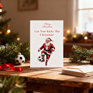 Red Santa Soccer Player Fun Christmas Holiday Card