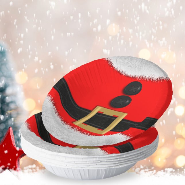 Red Santa Suit Christmas Holiday Party Paper Bowls Paper Plate (Ho-ho-hope you have fun at your next Santa Party. Just fill these paper bowls with festive snacks)