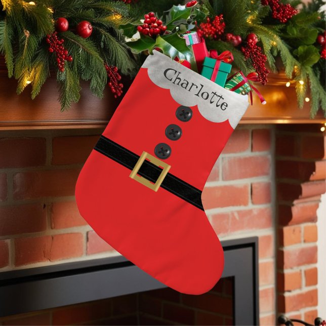 Red Santa Suit Kids Personalised Small Christmas Stocking (Ho Ho Ho! Just add your name)