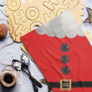 Red Santa Suit Modern Monogram Christmas Holiday Tea Towel