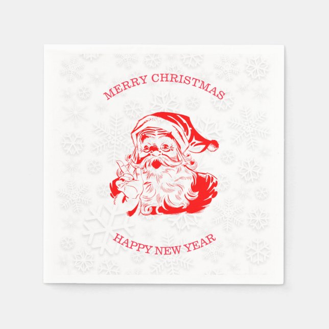 Red Santa White Snowflakes Napkin (Front)