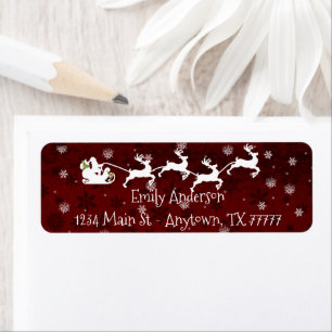 Red Santa's Sleigh and Reindeer Address Label