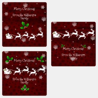 Red Santa's Sleigh and Reindeer Baking Label