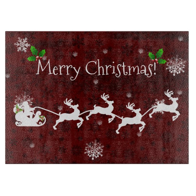 Red Santa's Sleigh and Reindeer Cutting Board (Front)