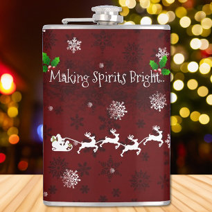Red Santa's Sleigh and Reindeer Flask